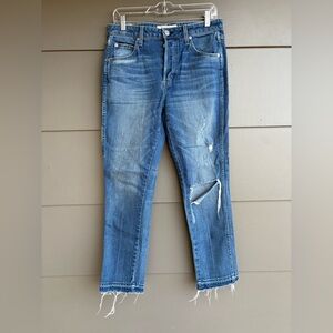 AMO Blue Distressed Ankle Jeans